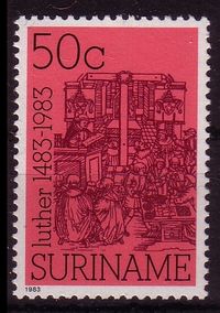 07.12.1983 Suriname FDC &quot;500. Geburtstag Martin Luther&quot;, Luther Briefmarken