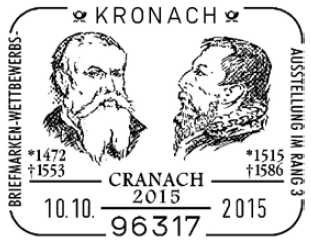 10.10.2015 Sonderstempel Kronach Cranach - Stempel-Nr. 19 321