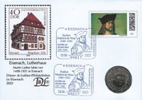 Sonderstempel Friedrich der Weise; Stempelnummer 12 /081; Mitgliederversammlung D&uuml;rer- &amp; Luther-Philatelisten e.V.; Sonderstempel &quot;Eisenach am 10.06.2023&quot;; Kurf&uuml;rst Friedrich der Weise; Gem&auml;lde von Albercht D&uuml;rer.; Luther Briefmarken;