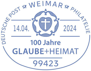 DEUTSCHE POST PHILATELIE 100 Jahre GLAUBE+HEIMAT, Motiv: Lutherrose und Logo der Kirchenzeitung Sonderstempelnummer: 00/034, Luther Briefmarken