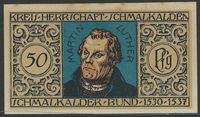 Notgeld Luther, Schmalkaldischer Bund, Martin Luther, Notgeld, schmalkalden; Luther Briefmarken